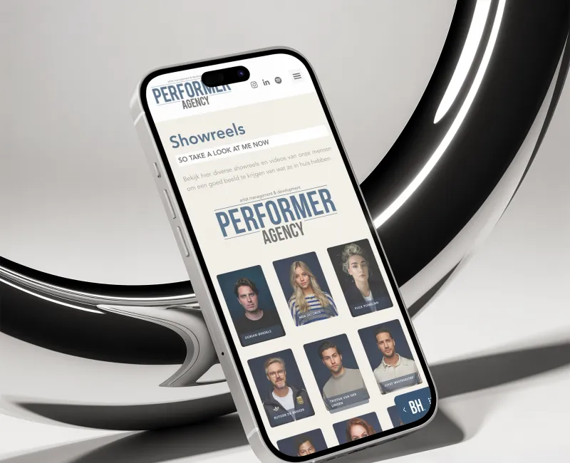 Detail van de website voor Performer Agency, afbeelding 2